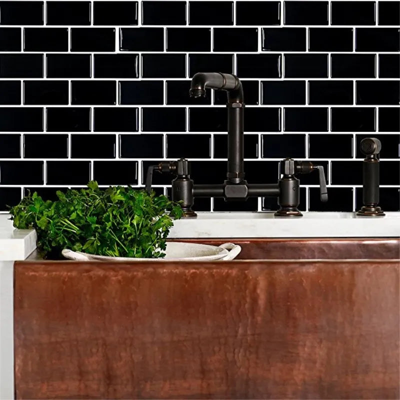 Adhesive Peel and stick Black Tile Backsplash