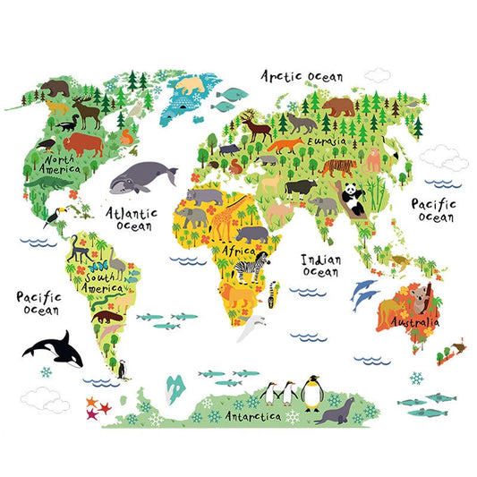 Colorful Animal World Map Vinyl Wall Sticker