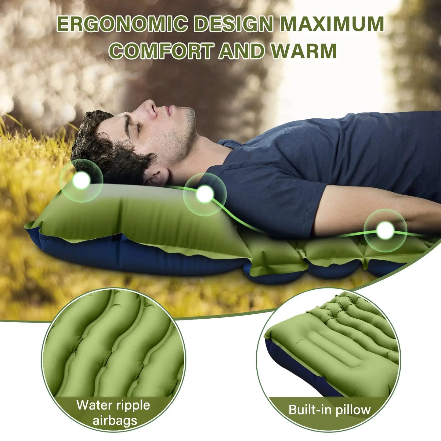 Camping Sleeping Pad with Pillow Built-in