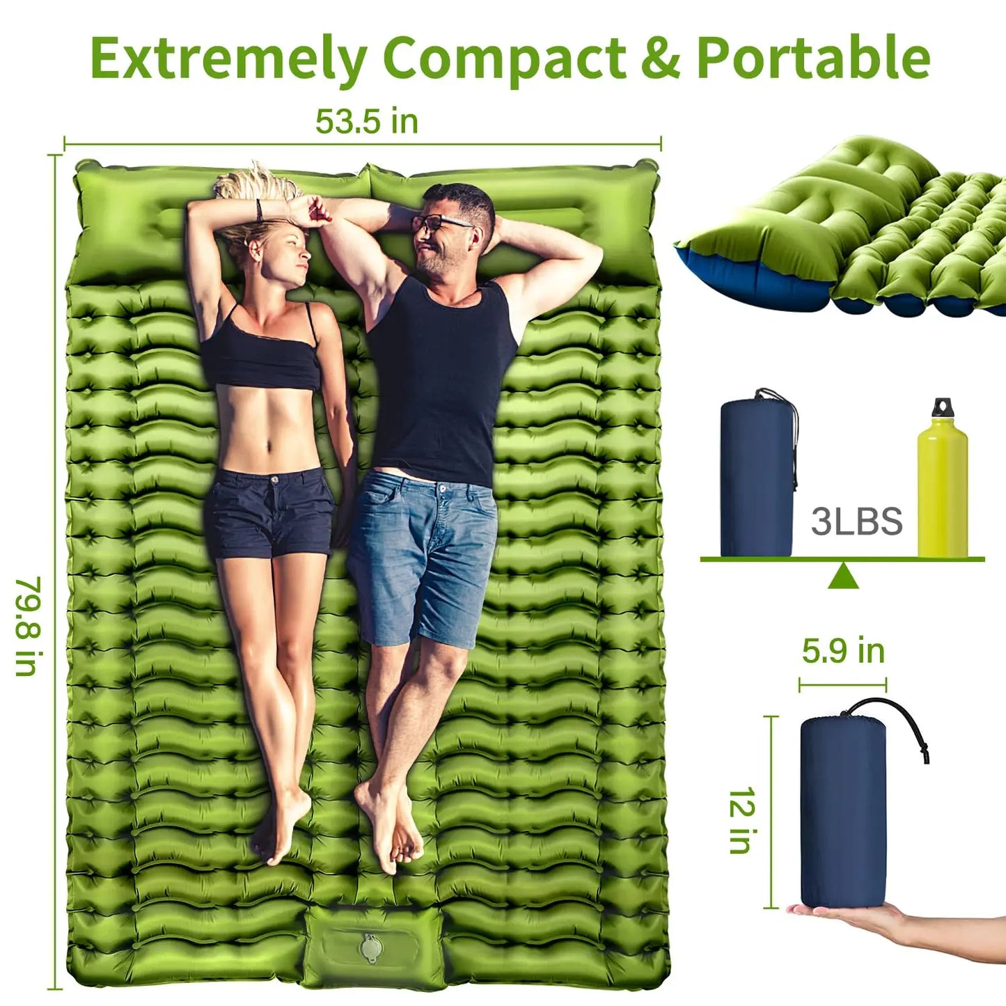 Double Sleeping Pad With Pillow Built-in