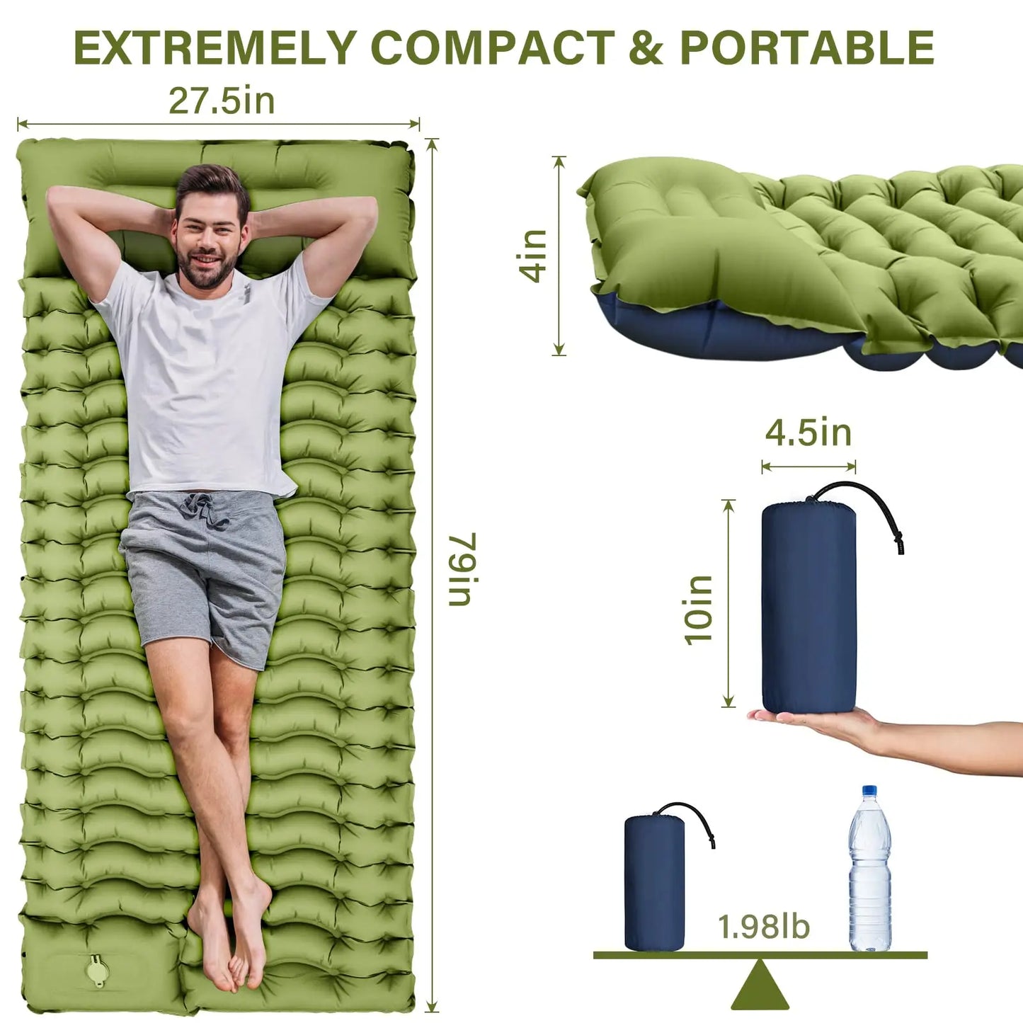 Camping Sleeping Pad with Pillow Built-in