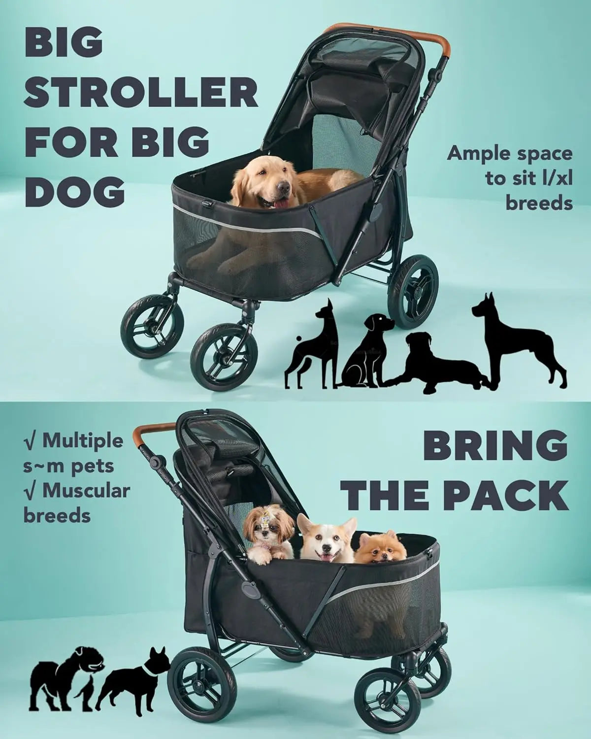 Large Pet Stroller for Multiple Pets