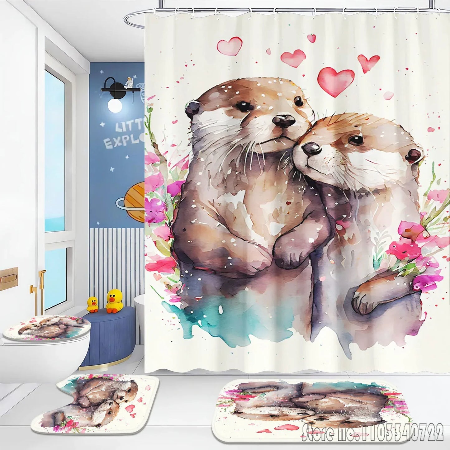 Otter Animal Anime Bath Shower Curtain