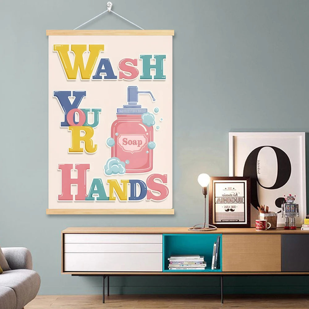 Colorful Bathroom Solid Wood Hanging Art