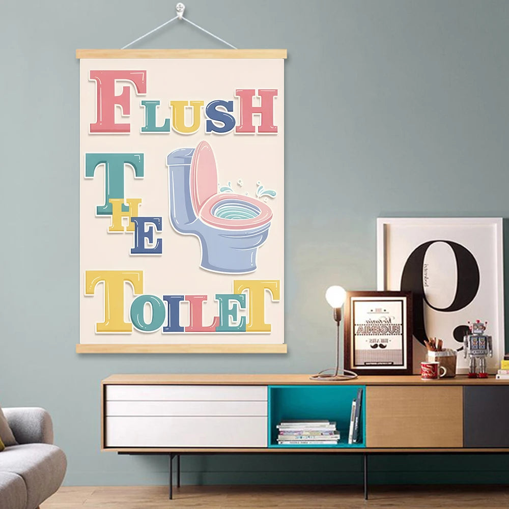 Colorful Bathroom Solid Wood Hanging Art