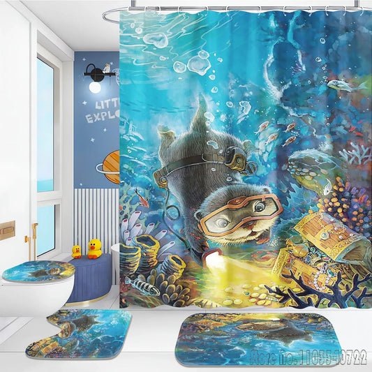 Otter Animal Anime Bath Shower Curtain