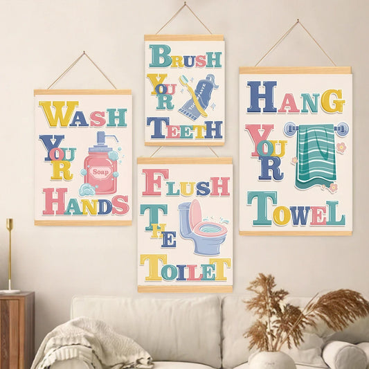 Colorful Bathroom Solid Wood Hanging Art